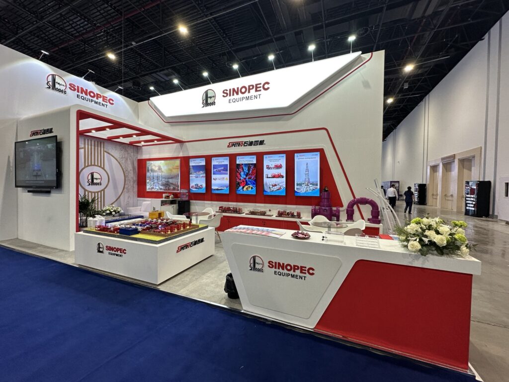 ZVEN-built Sinopec Equipment stand at OGU Uzbekistan 2025 — 36 sqm two-side open corner stand